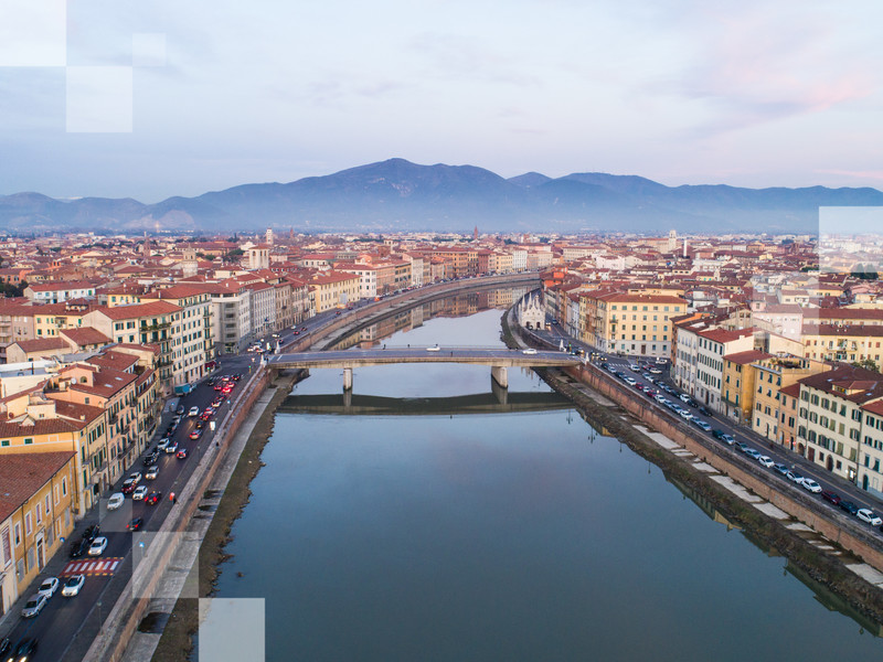 Lungrani Pisa, Tuscany, Italy - Aerial Cityscape - December 2017